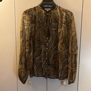 Elan Women's Sheer Paisley Blouse - Brown/Black/Grey